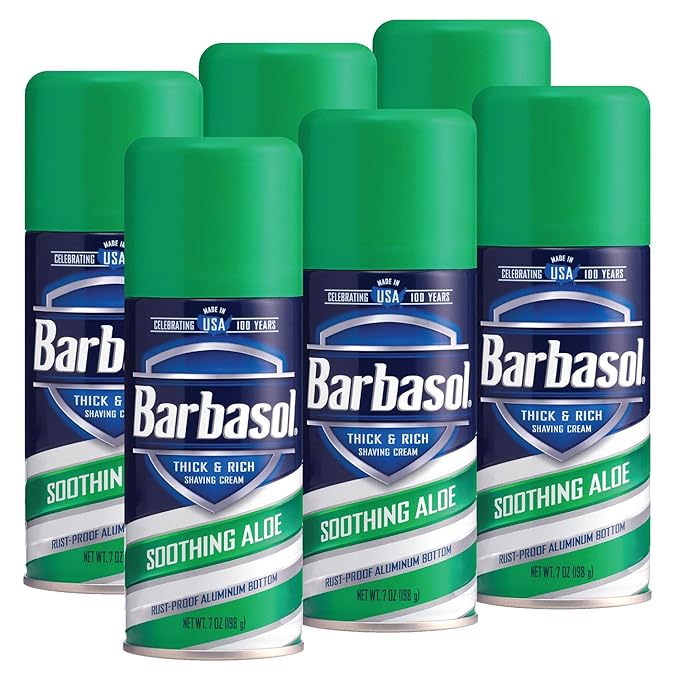 Barbasol Soothing Aloe Thick and Rich Shaving Cream, 7 Ounce, Pack of 6