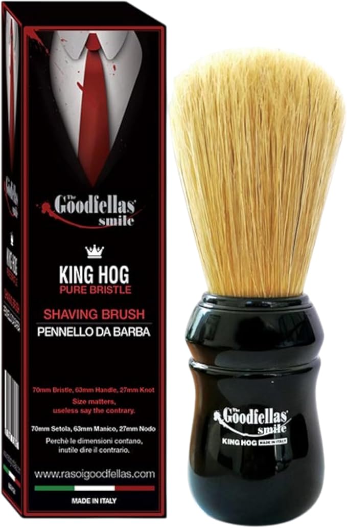 The Goodfellas’ Smile King Hog Shaving Brush by Omega Brushes – Pure Boar Bristle 70 mm, Traditional Wet Shaving Brush for Soap & Cream, Made in Italy
