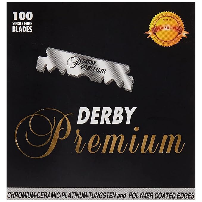 Derby Premium Single Edge Razor Blades, Razor Blades, Single Edge, Ultra Sharp, Chromium - Ceramic - Platinum - Tungsten and Polymer Coated Edges (5)