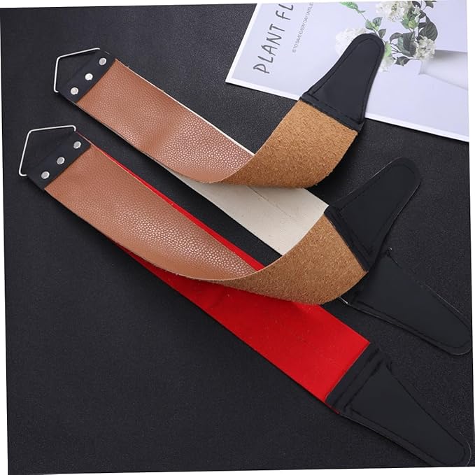 2pcs Leather Strop for Razor Sharpening Double Layer Genuine Cowhide Grinding Cloth for Straight Razors Knives and Scissors Random