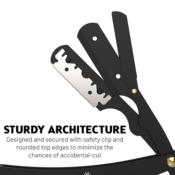 The Cut Factory® Straight Razor for Men Professional Barber Straight Edge Razor for Comfortable Smooth Shave. Gift Box Leather Pouch 20 Single Edge Blades. Our Blades Never Fall