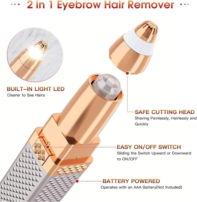 Hair Removal for Women, 2 In1 Eyebrow Epilator Eyebrow Trimmer Body Hair Groomers Electric Hair Remover for Eye Brows Hair Removal Lip Hair Shaver Hair Removal Device
