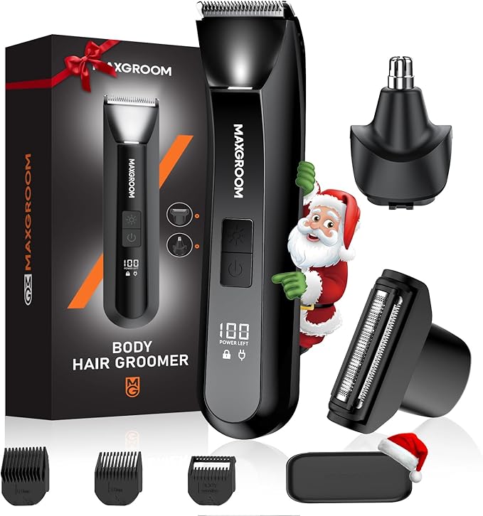 Manscape 3-In1 Body & Pubic Hair Trimmer for Men, IPX7 Waterproof Ball & Groin Shaver with LED Light, Electric Razor with Travel Pouch & USB Rechargeable, Christmas Gifts for Men
