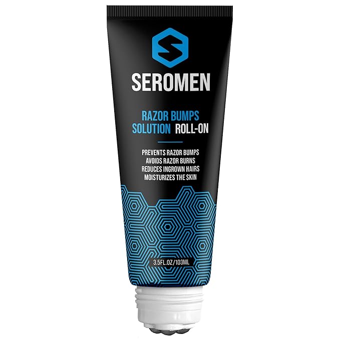 Seromen Razor Bump Treatment for Men – 3.5 fl oz Roll-On Serum for Face and Body Ingrown Hair and Razor Burn Solution, Soothes Skin, Calms Irritation, Made in USA