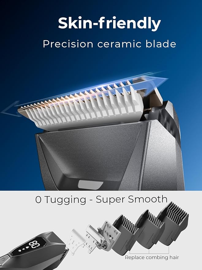 Pubic Hair Trimmer for Man - Cordless Body Hair Trimmer for Men - Electric Ball Shaver with Display & Light - Waterproof Wet/Dry Groomer kit for Groin - 4000K Light - Cosmic Black