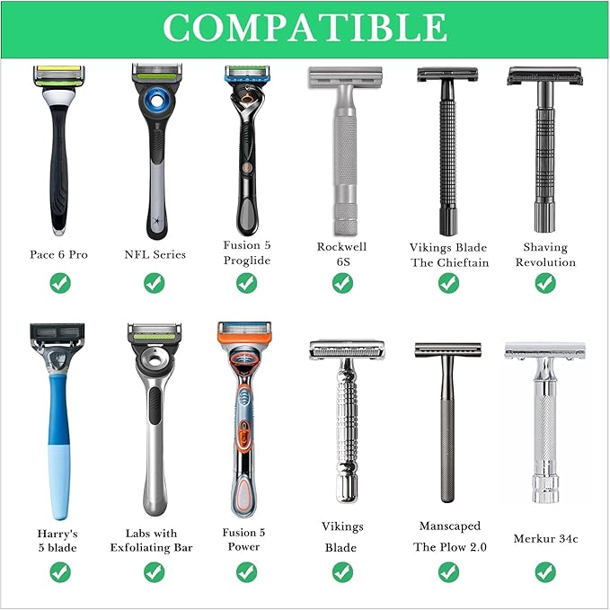 Linkidea Stainless Steel Razor Stand, Shaving Holder Weighted Acrylic Base, Compatible with Gillette ProGlide Power, Merkur 23C, Schick Hydro Sensitive (Silver)
