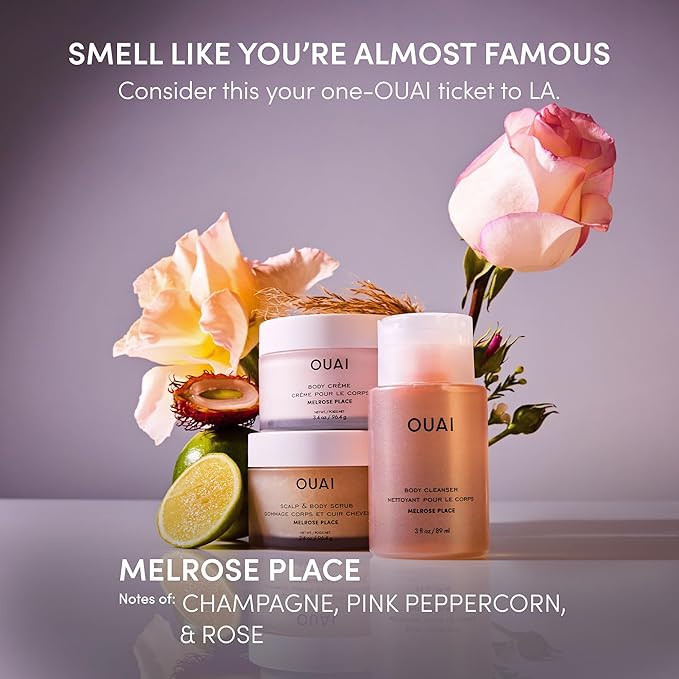 OUAI Body Cleanser Travel Size, Melrose Place - Foaming Body Wash with Jojoba Oil & Rosehip Oil to Hydrate, Balance & Soften Skin - Paraben, Phthalate, Sulfate Free Skin Care Products (3 Fl Oz)