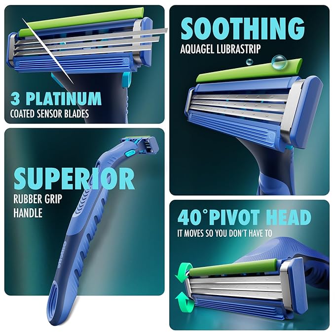 Gillette Guard 3in1 Shaving Razor Blade for men - 2 Cartridges + 1 Razor | Smooth Shave | Aqua gel Lubrastrip | 3 Platinum Coated Blades | Rubber Handle Grip | Flexi Head | good for Sensitive Skin