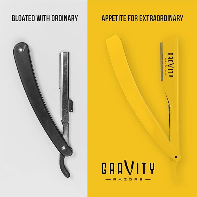 GRAVITY RAZORS Professional Straight Razor Kit – Ultra Exposure, Includes 10 Premium Blades, 2mm Exposed, Yellow
