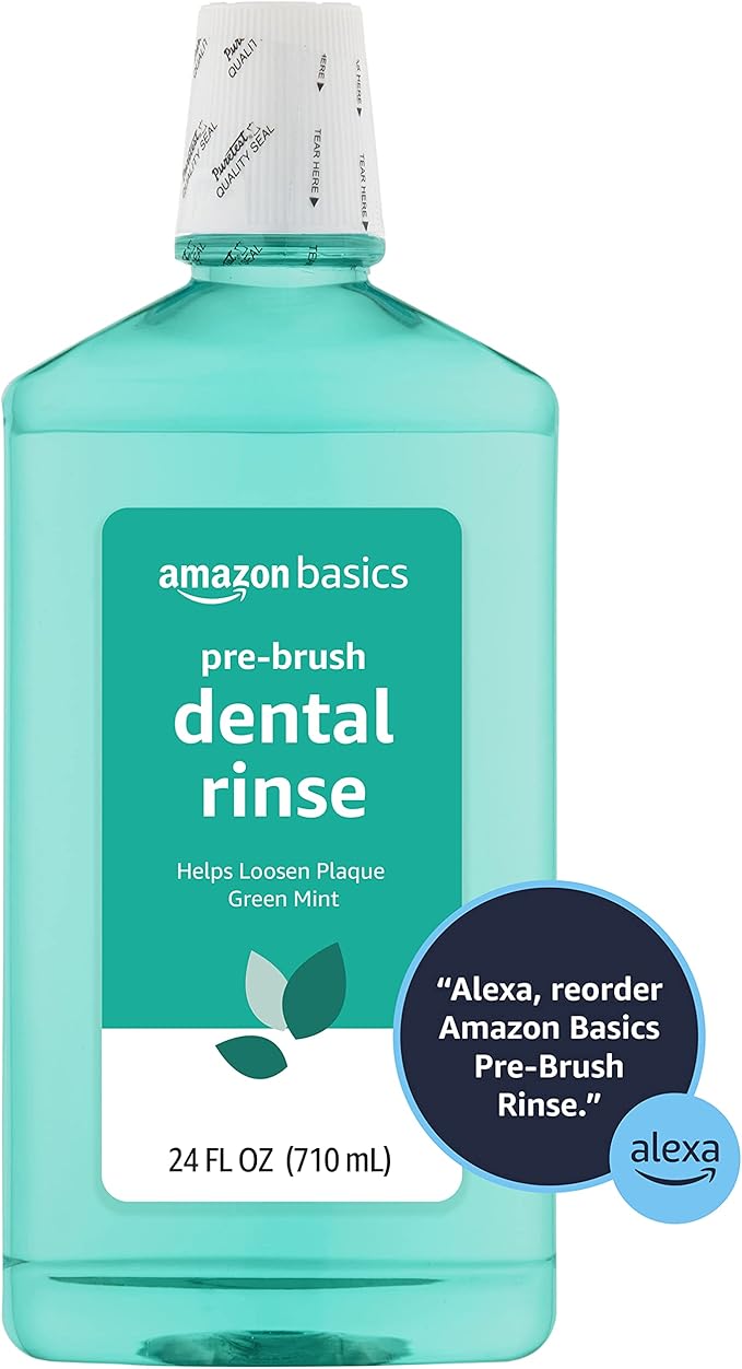 Amazon Basics Pre-Brush Dental Rinse, Green Mint Flavor, Loosens Plaque Before Brushing, 24 Fluid Ounces, 1-Pack (Previously Solimo)