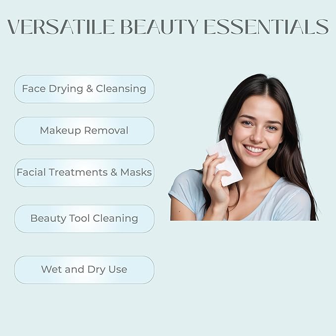 Disposable Cotton Face Towels – Super Soft Face Dry Wipes, Hypoallergenic Makeup Remover Wipes, for All Skin Types Incl. Sensitive Skin, Facial Cloths 100% Biodegradable- 50 Count