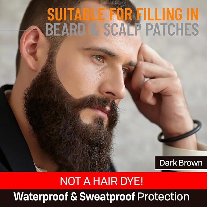 Beard Pen Filler for Men - Barber Styling Grooming Pencil - Waterproof, Sweat Proof, Long Lasting Solution with Natural Finish - Cover Beard and Scalp Patches in Seconds - Dark Brown 5 Pack