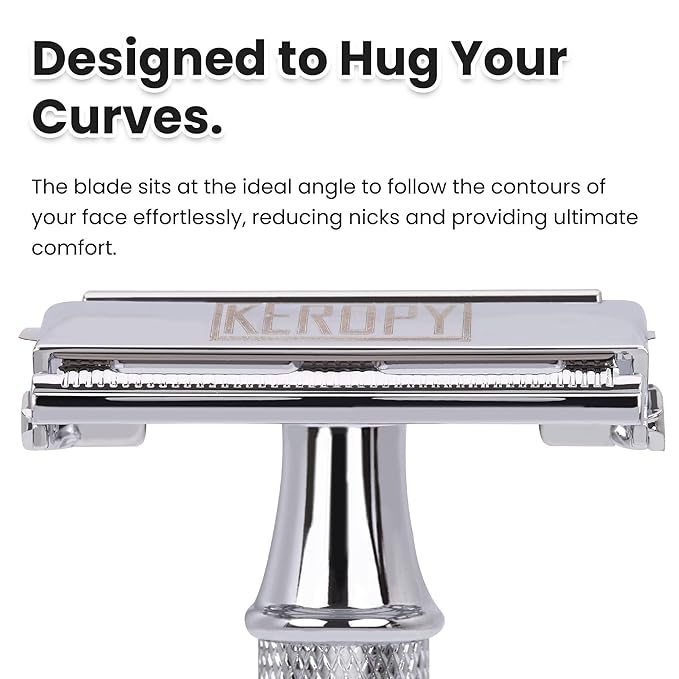 Safety Razor for Men, Premium Stainless Steel Butterfly Open Comb DE Razor, Weighted Heavy Handle with 10 Double Edge Blades, Mirror Polished Silver - Luxury Gift Set for Dad, Groom
