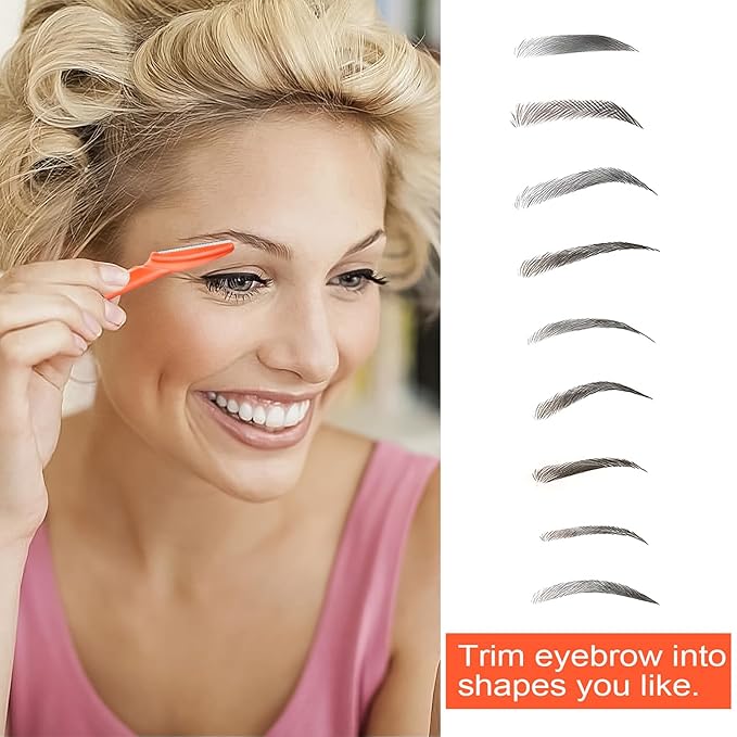 12 Pcs Orange-red Eyebrow Razors, Face Razors Multipurpose, Exfoliating Dermaplaning Tools, Eyebrow Trimmers Shaver with Protective Cover, Facial Hair Removal for Women Men Body Use