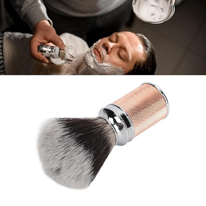 Shaving Brush Set for Men, Nylon Hair Salon Shave Brush, Shaving Brush for Safety Double Straight or Shaving (Rose Gold)