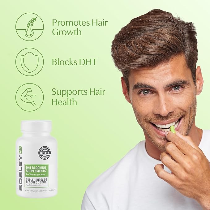 DHT Blocking Supplements – DHT·7 Blend with Saw Palmetto, Kelp, Reishi Mushroom, Green Tea, Nettle Leaf, Dandelion Root & Pygeum Bark – Promotes Thicker, Fuller Hair for Men & Women – 60 Capsules
