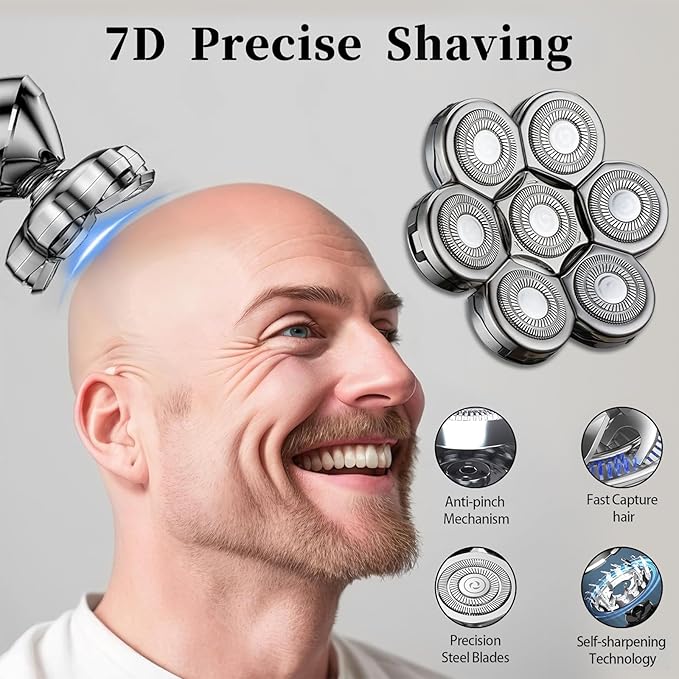 7 Heads Shaver Replacement Head for Head Shaver, Universal Hair Trimmer Blade for Bald Men.Compatible with many Brands Replacement Head Shave Razors Wet Dry Beard Shaver 7 Heads Head
