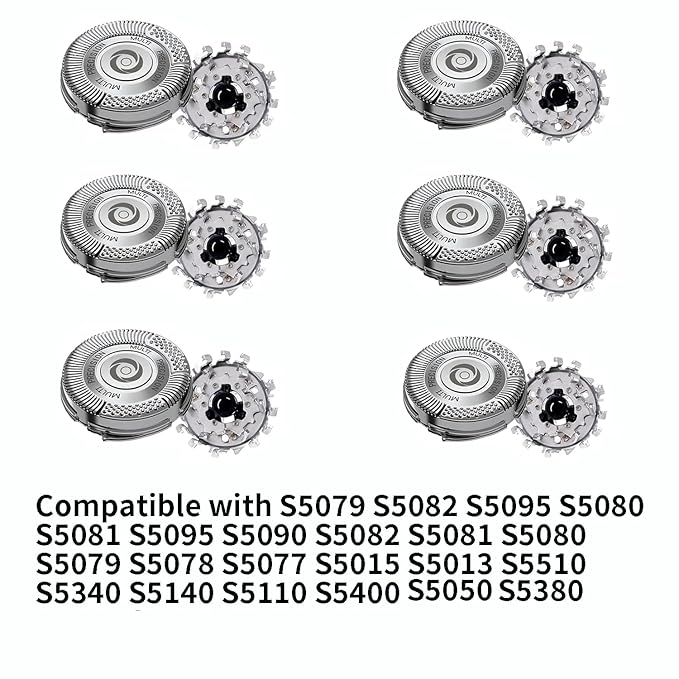 6 Pack SH50 Replacement Shaver Heads Compatible with Philips Norelco Series 5000, SH50 Replacement Blades for Philips Electric Shaving S5510, S5340, S5140