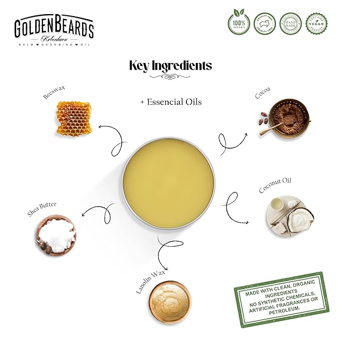Golden Beards Moustache Wax & Eco Wood Vegan Comb Kit – Medium Hold Wax with Lime Scent & Eco Wood Comb 2.5 in – Handmade, Vegan, Cruelty-Free Moustache Styling Set