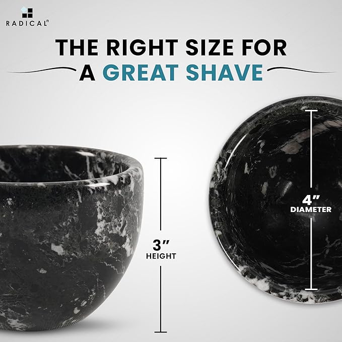 Radicaln Marble Shaving Bowl 3" Inch Black Handmade Shave Soap Holder for Men, Barber Accessories & Supplies, Luxury Stone Bowl for Shaving Cream & Aftershave Foam