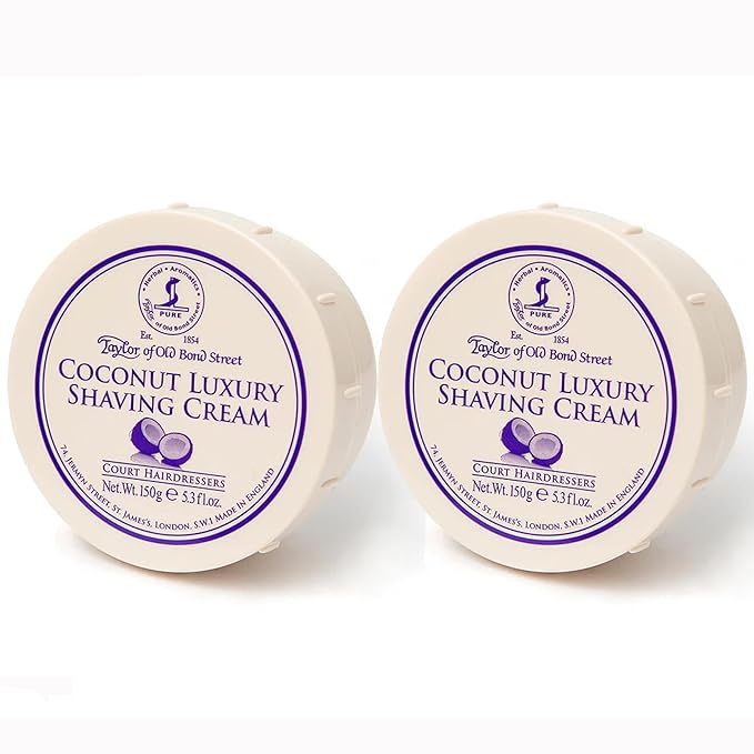 Taylor of Old Bond Street Coconut Fragrance Shaving Cream Bowl 150g (2-Pack) – Rich Lather for Traditional Shaving
