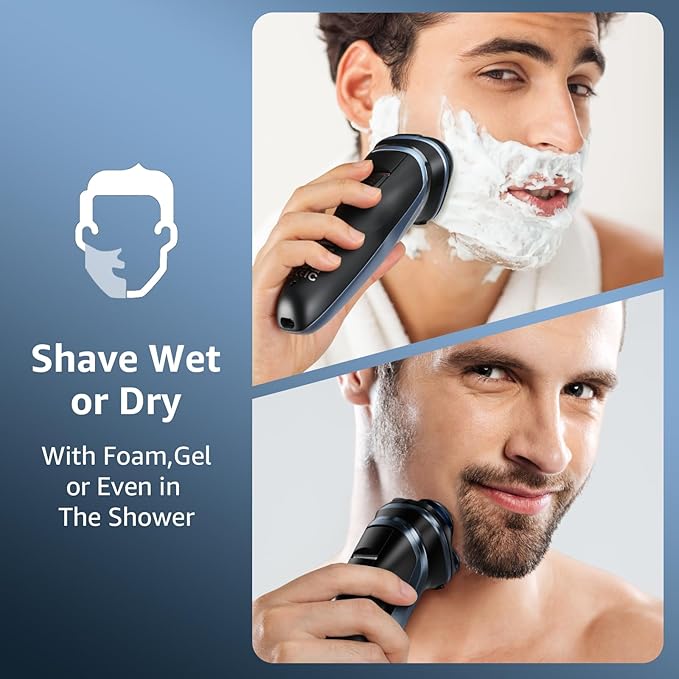 Rechargeable Electric Razor for Men: IPX7 Waterproof Shaver - 1.5H Fast Charge, 4D Flex Precision Blades with Pop-Up Trimmer - Gentle on Sensitive Skin, Travel-Friendly，Valentine's Day Gifts