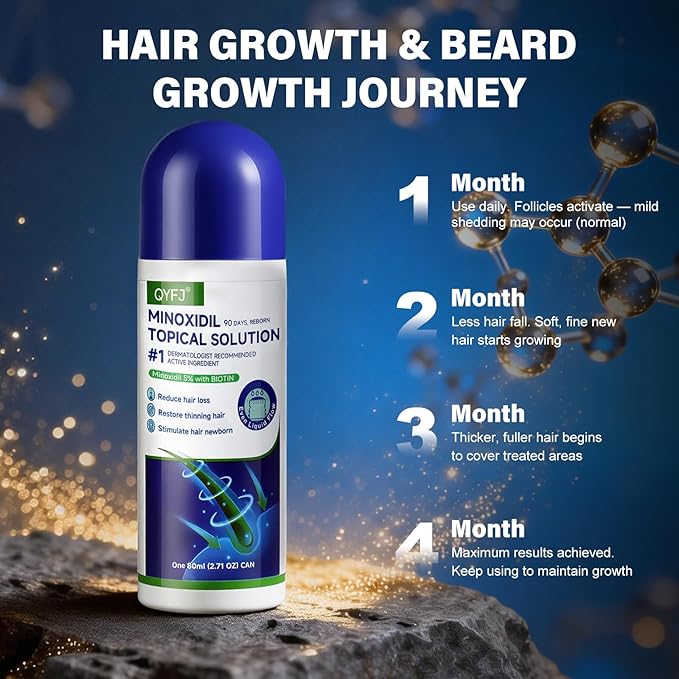 6 Pack 5% Minoxidil for Men and Women,Minoxidil Beard and Hair Growth Serum(Biotin-Infused) with Sponge Applicator for Thinning Hair and Sparse Beards,8-Month Supply 6 x 2.7 FL OZ