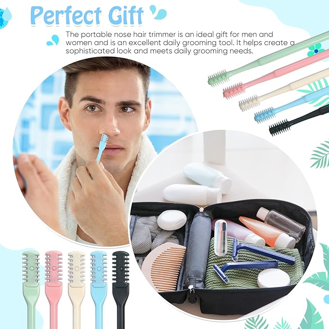 25 Pcs 2-in-1 Nasal Hair Cutter Travel Double Sided Nose Hair Trimmer for Women Men Portable 360° Rotating Manual Nose Nasal Knife Soft Cleaning Brush with 5 Box Travel Package Multicolor