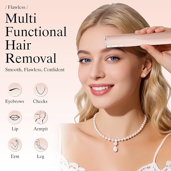 Dermaplane Razor for Women Face with 6 Refill Blades Dermaplaning Tool for Face to Remove Facial Hair & Peach Fuzz Sonic Dermaplaning Tool for Women Facial Hair Shaver LED Light Eyebrow Trimmer Razor