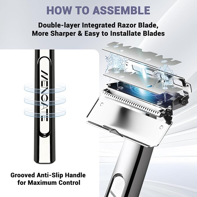 Adjustable 2-Blade Safety Razor Set with Magnetic Head for Men Women - with 10 Blades, Shave Brush - Precision Shaving, Reusable & Plastic-Free Shaver, for Beard, Head, Leg Shaving