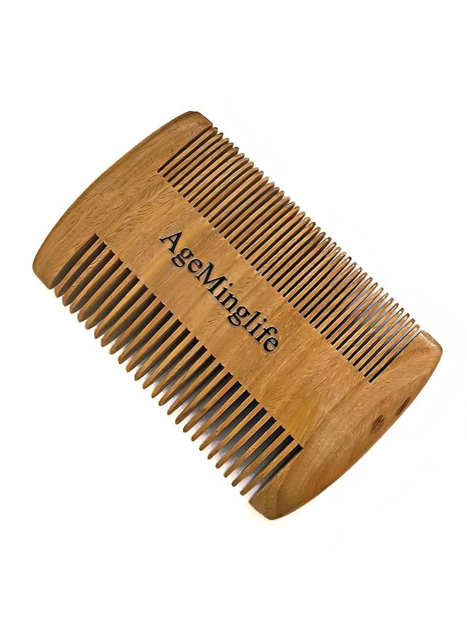 Men Handmade Beard Comb With 100% Natural Green Sandalwood In Fine&Wide Teeth For Long And Short Beard, Hair
