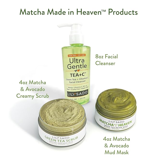 LILY SADO TEA+C™ Green Tea & Vitamin C Face Cleanser – Natural Vegan Antioxidant Daily Face Wash with Aloe, Rosehip, Meadowfoam - Gentle Deep Cleansing for Acne, Blackheads, Blemishes. 8 oz