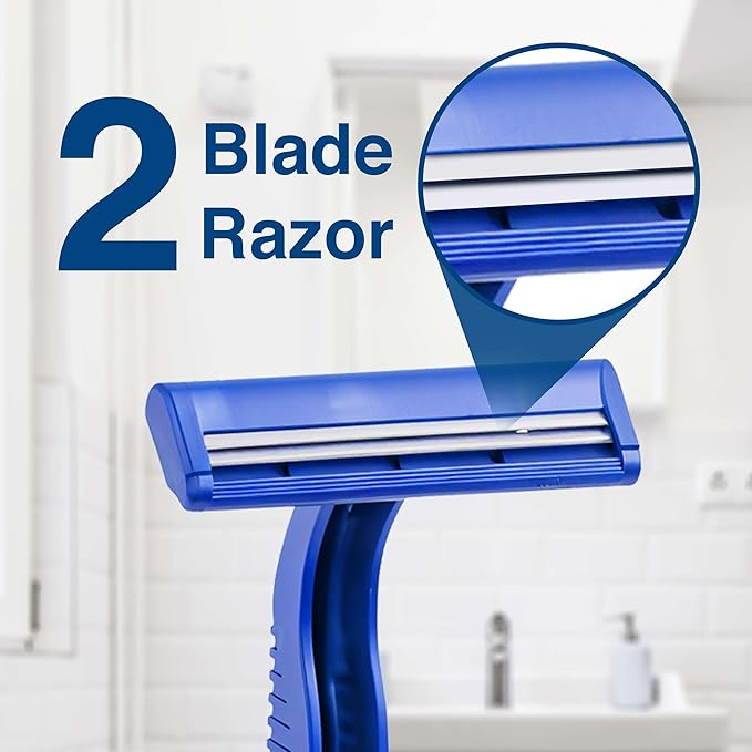 Disposable Razors for Men and Women - Pack of 50 Shavers - 2 Blade Razors, Bulk - for Shaving, Tattoos, Hospitality, and More
