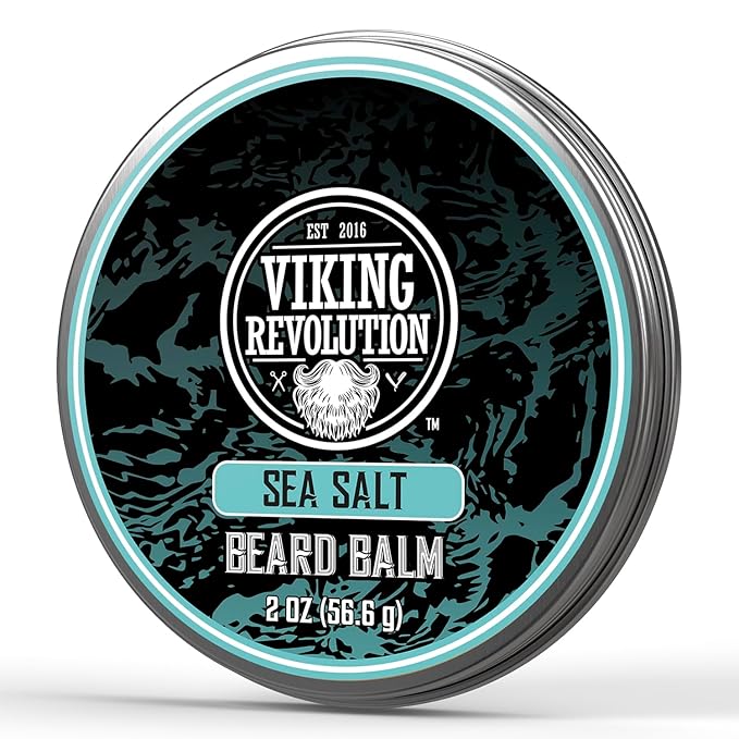 Viking Revolution Sea Salt Beard Balm for Men - Beard Butter for Men with Argan Oil and Jojoba Oil Softener and Moisturizer Styling Balm (1 Pack, 2oz)