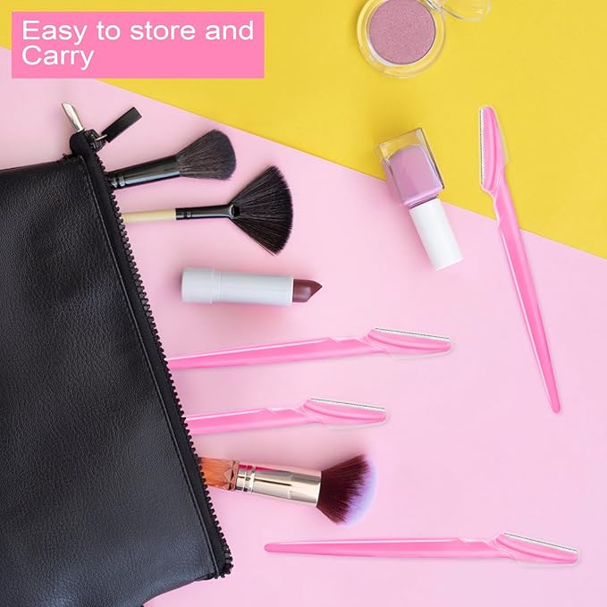 12 Pcs Eyebrow Razors, Face Razors Multipurpose, Exfoliating Dermaplaning Tools, Eyebrow Trimmers Shaver with Protective Cover, Facial Hair Removal for Women Men Body Use (Pink)