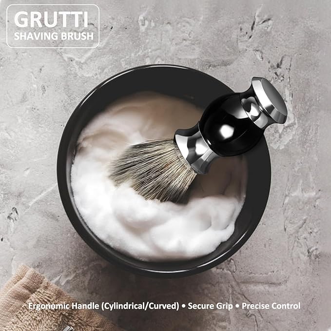 Men's Luxury Shaving Brush - GRUTTI Shave Brush for Wet Shave Using Shaving Cream & Soap，Professional, Fast - Lathering, No - Shedding, Synthetic Bristles - for Men Gift