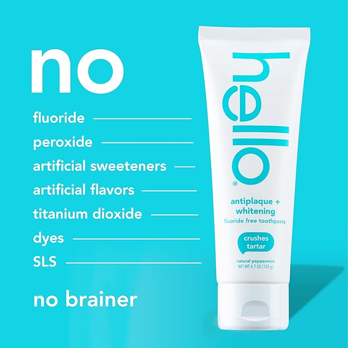 hello Antiplaque Fluoride Free Whitening Toothpaste and Peace Out Plaque Alcohol Free Mouthwash Pack, Includes Two 4.7 Oz Whitening Toothpastes and One 16 Fl Oz Fluoride Free Mouthwash