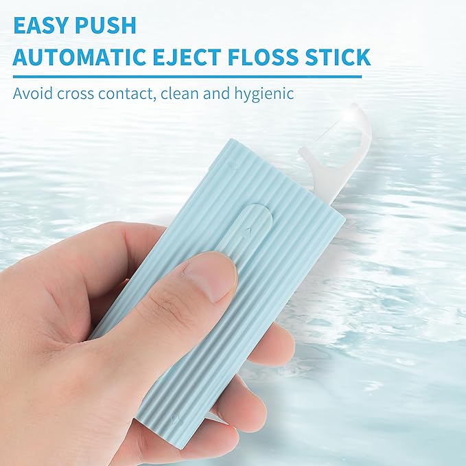 WLLHYF Portable Dental Floss Case Automatic Dental Floss Pick Organizer Case Travel Flosser Dispenser Storage Case Refillable Holder Boxes with 10 Floss Picks for Teeth Cleaning (Blue)