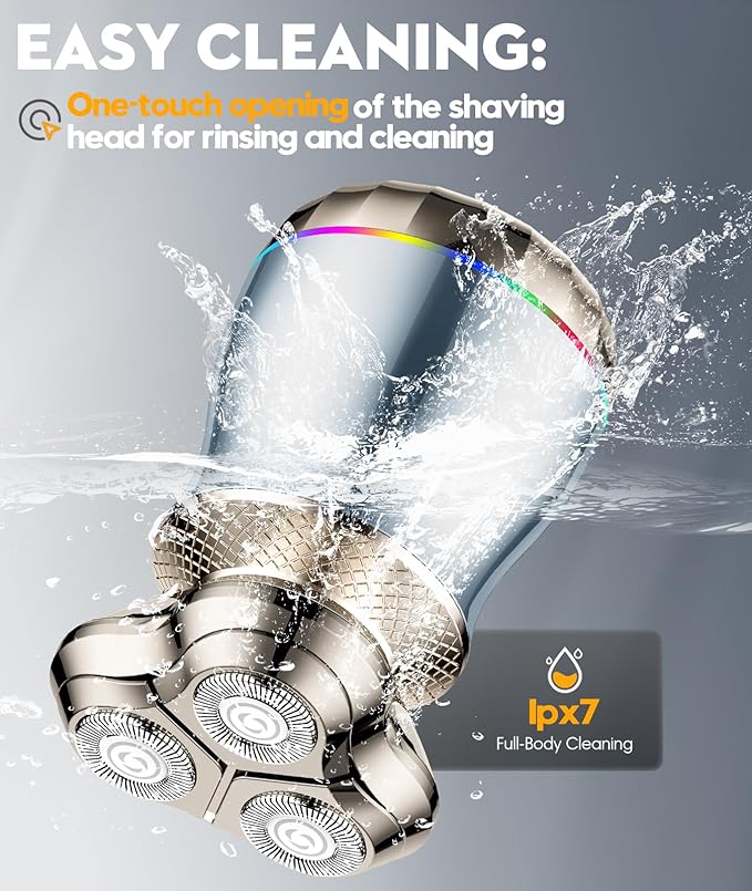 Electric Razor for Men, 3D Floating Blade Shaver with 9000 RPM High Speed, IPX7 Waterproof, 60-Day Battery Life, Compact Portable Wet/Dry Electric Shaver