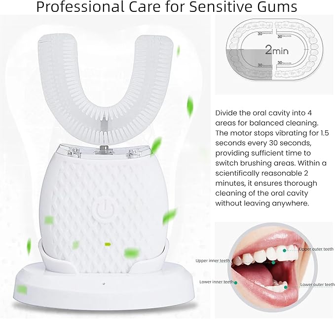 Ultrasonic Toothbrush, U-Shaped Toothbrush with Automatic Brushing Technology - 360° Fast-Cleaning whitening Toothbrush, Gentle on Teeth, Innovative Design Suitable for Everyone