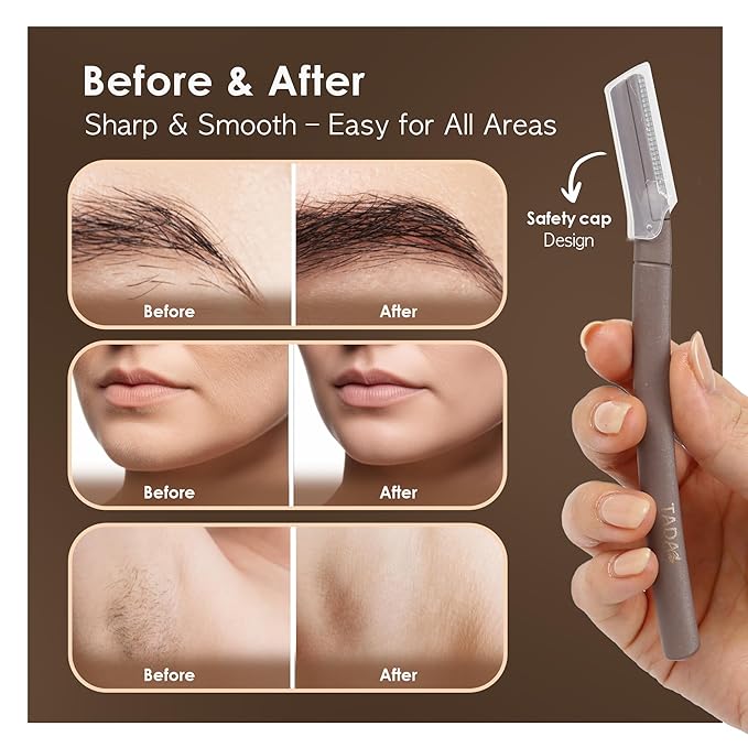Biodegradable Dermaplaning Tool 12pk, Face Eyebrow Face Razors, Face Shaver & Exfoliating (Lavender)