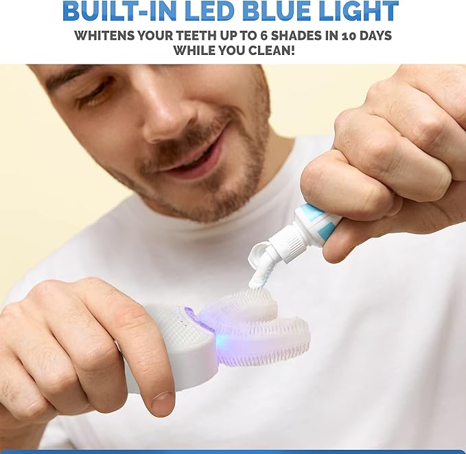 Sani White Ultrasonic Toothbrush, Ortho Sparkle Sonic Glow Brush, 360 Brite Toothbrush Adult U Shaped Ultrasonic Tooth Cleaner Teeth Whitening Light Electric Automatic Hands Free