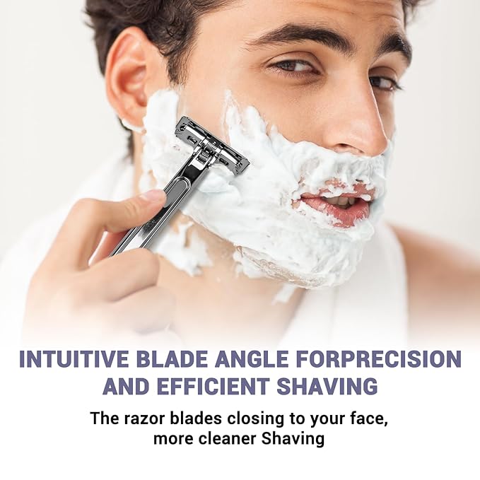 Adjustable 2-Blade Safety Razor Set with Magnetic Head for Men Women - with 10 Blades, Shave Brush - Precision Shaving, Reusable & Plastic-Free Shaver, for Beard, Head, Leg Shaving