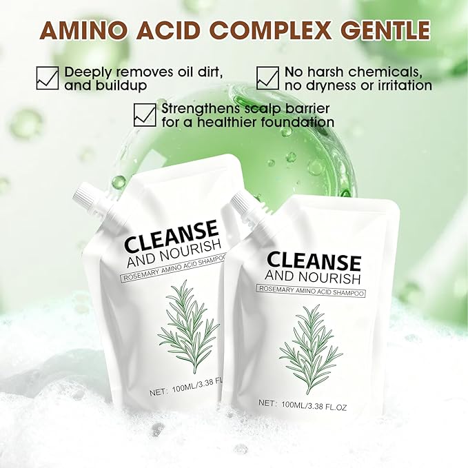 2PCS Rosemary Amino Acid Shampoo, Hair Growth Shampoo for Thinning Hair Women and Men Hair Loss, Strengthening Hair with Natural formula (3.38 fl.oz)