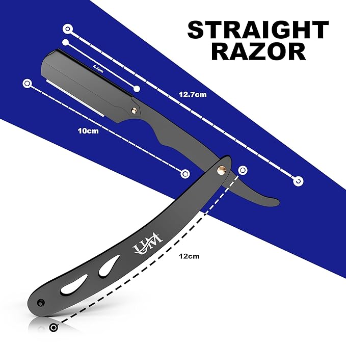 UM Supplies Straight Razors for Men – Professional Barber Straight Edge Razor Kit with 20 Replaceable Insert Single Edge Blades - Navajas Para Barbero