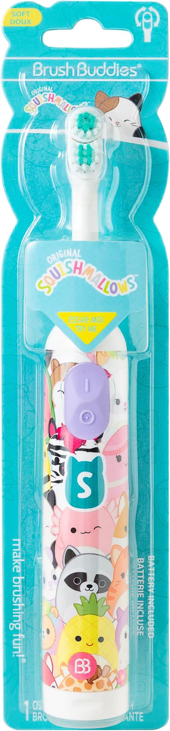 Brush Buddies Battery Powered Toothbrush Featuring Squishmallows, Oscillating 360 Degree Cleaning Power, Soft Rounded Bristles Electric Toothbrush for Adults, Battery Toothbrush
