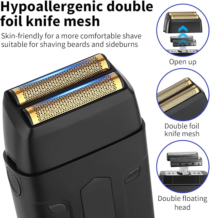 HIENA PRO Professional Reciprocating Electric Shaver for Men, Cordless Beard Trimmer & Bald Head Precision Trimmer, Foil Shaving and Men's Facial Grooming Tool with LED, Gifts for Men