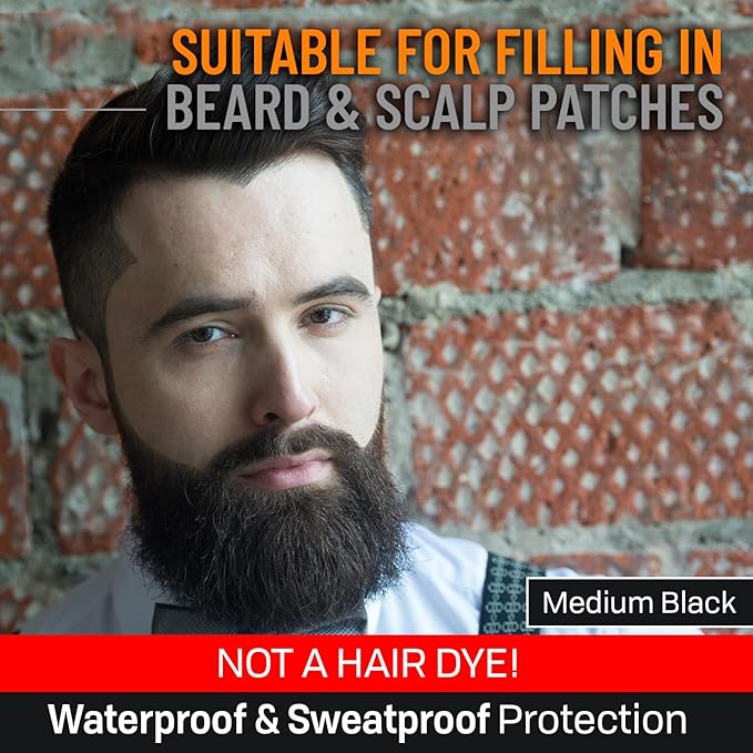 Beard Pen Filler for Men - Barber Styling Grooming Pencil - Waterproof, Sweat Proof, Long Lasting Solution with Natural Finish - Cover Beard and Scalp Patches in Seconds - Medium Black 1 Pack