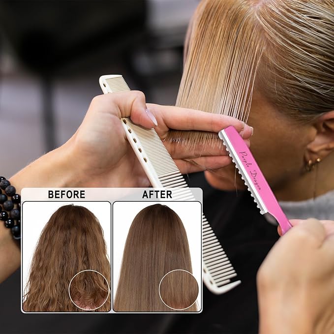 Hair Razors For Cutting Hair 7" Mental Thinning Styling Razors with 10 PCS Sharp Stainless Steel Blades Professional Hairs Styling Tool for Salon and Home (Pink)