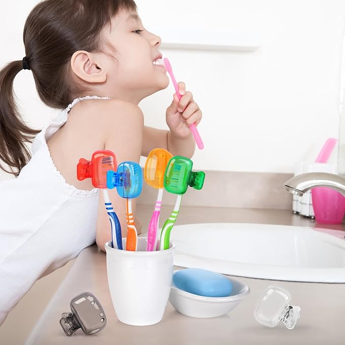 6 Pack Toothbrush Covers Portable Toothbrush Protector Coverings Clips Tooth Brush Storage Head Cover Cap for Kids Bathroom Home Travel Tooth Brush Case